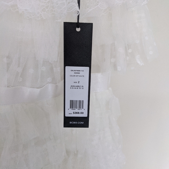 NEW BCBGMAXAZRIA x REVOLVE Off White Strapless Corset Ruffle Tiered Mini Dress 2 - Picture 9 of 10